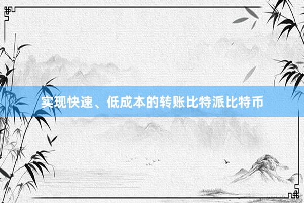 实现快速、低成本的转账比特派比特币